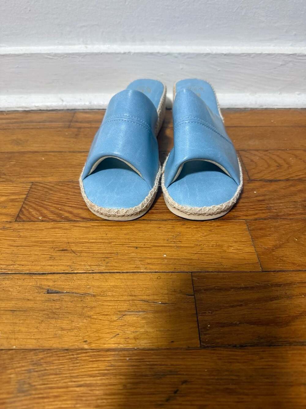 Foam Cushioned Espadrille Slide Sandals Size 6 Light Blue